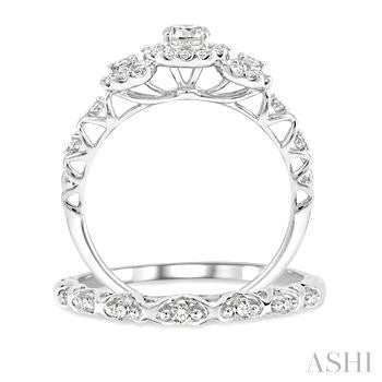 1/2 Ctw Diamond Wedding Set with 1/2 Ctw Round Cut Past Present and Future Engagement Ring and 1/20 Ctw Wedding Band in 14K White Gold