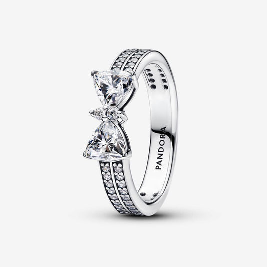 Sparkling Bow Double Row Ring Set