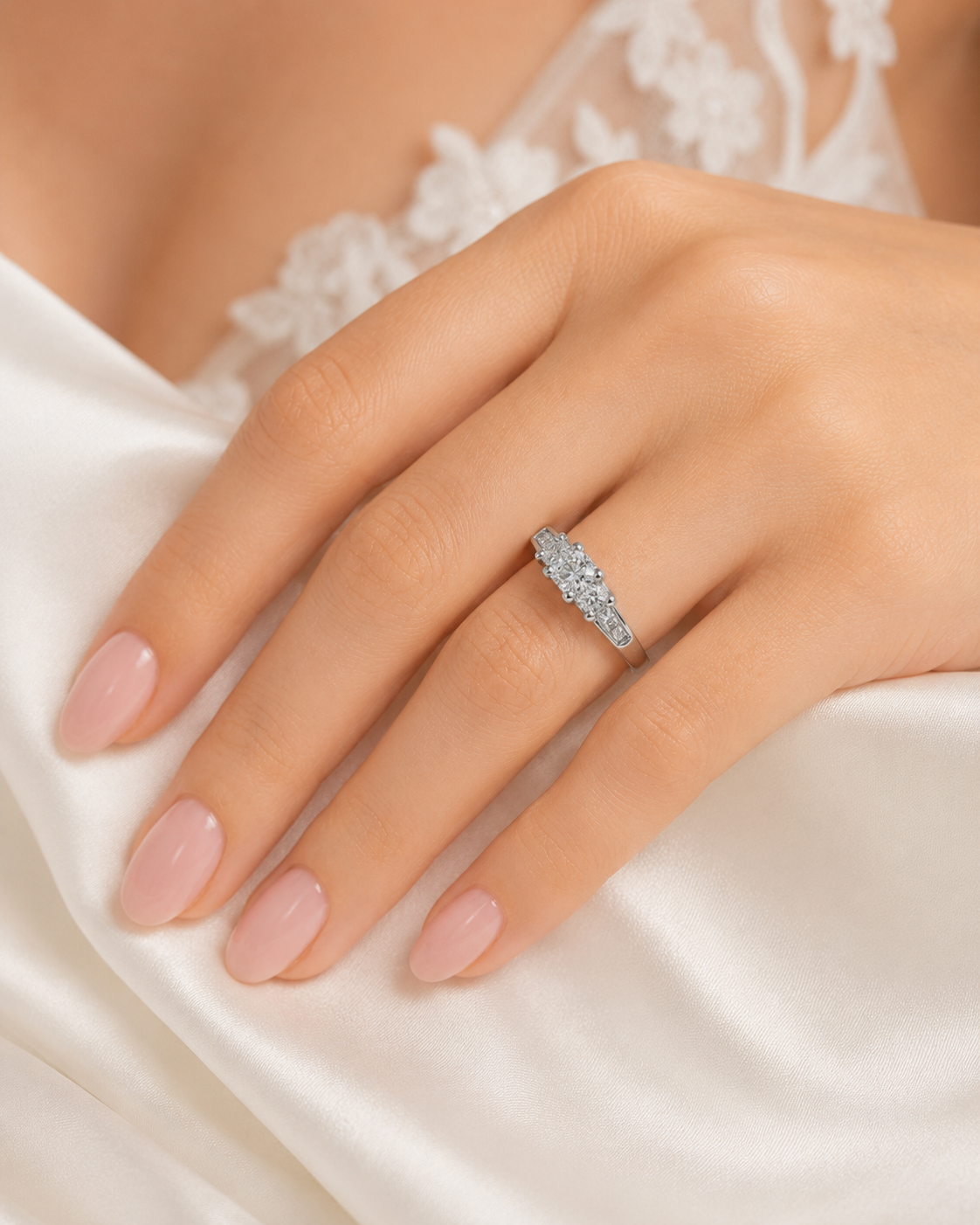 Hi1/2 CTW Princess Cut Three-Stone Diamond Engagement Ring | 14K White Gold