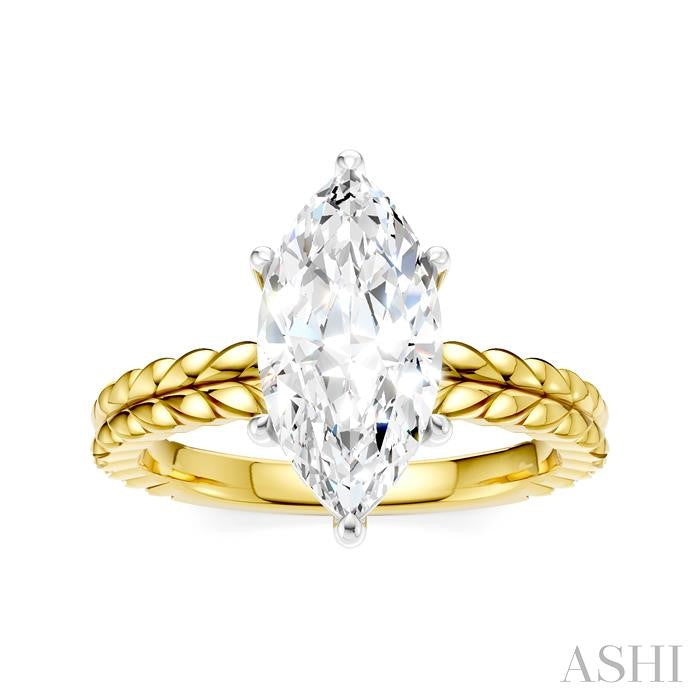 1/10 Ctw Marquise Shape Round Cut Diamond Semi-Mount Engagement Ring in 14K Yellow and White Gold