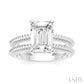 1/10 Ctw Akari Split Rope Textured Shank Emerald Shape Round Cut Diamond Semi Mount Engagement Ring in 14K White Gold