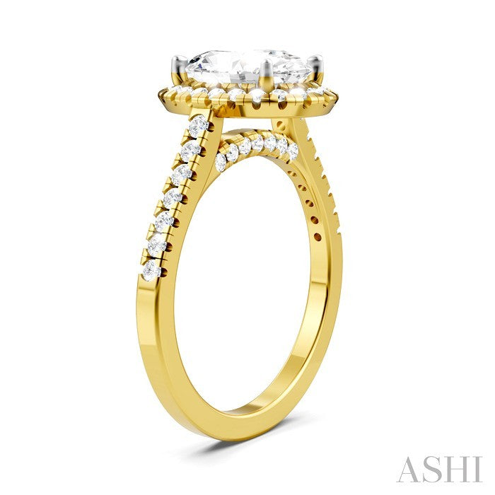 1/2 Ctw Oval Shape Round Cut Diamond Halo Semi-Mount Engagement Ring in 14K Yellow Gold