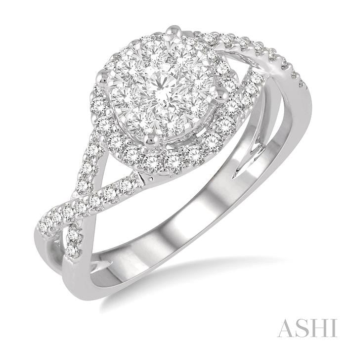 3/4 Ctw Lovebright Round Cut Diamond Engagement Ring in 14K White Gold