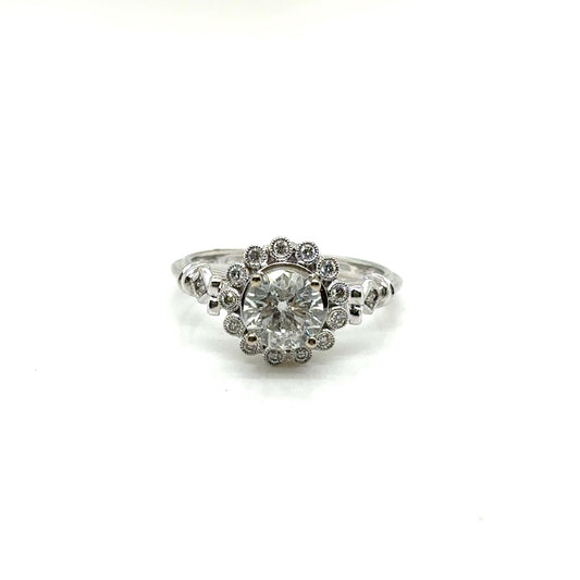 14k two tone 1.25ctw Carat Round Shaped Halo Diamond Bridal Engagement Ring filigree