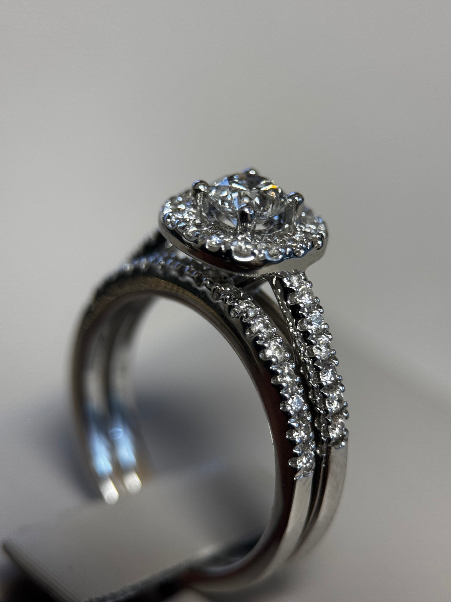 14K White Gold Round Halo Wedding Set – .25 Carat Center | 1 Carat Total Diamonds