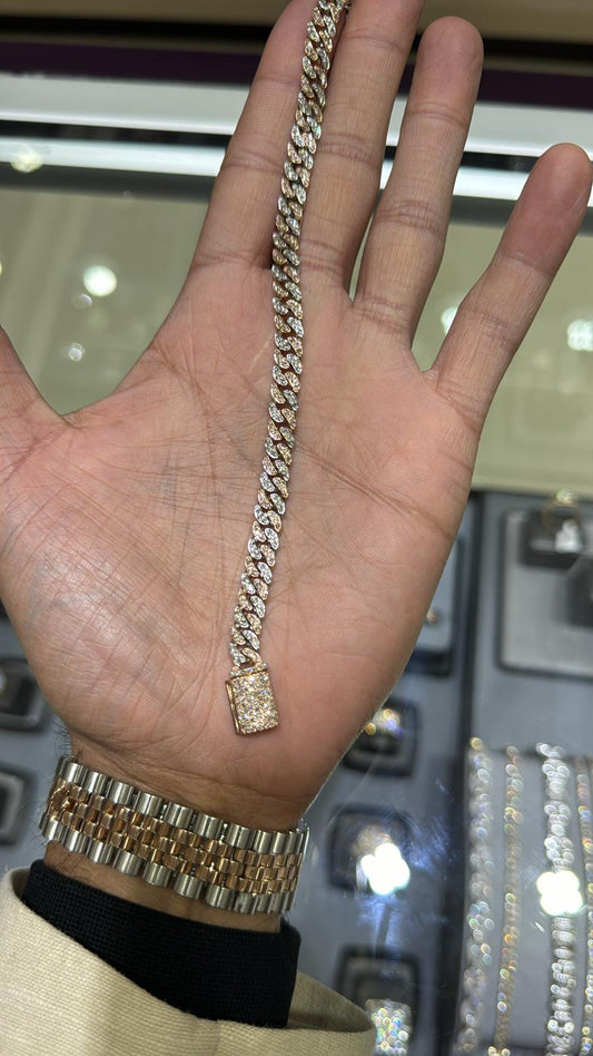 10k Rose Gold & White gold|Diamond Cuban Link|Bracelet 6mm 2.5ctw