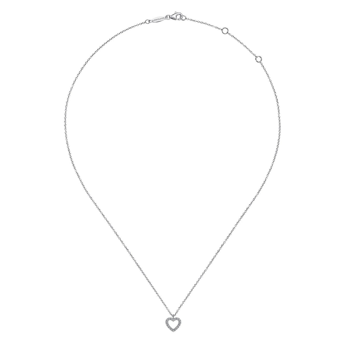 Gabriel & Co. 14K White Gold Open Heart Diamond Pendant Necklace 1/10CTW
