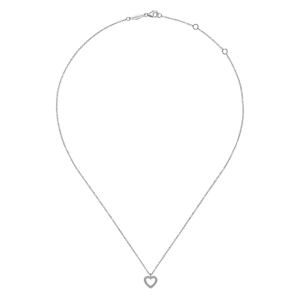 Gabriel & Co. 14K White Gold Open Heart Diamond Pendant Necklace 1/10CTW