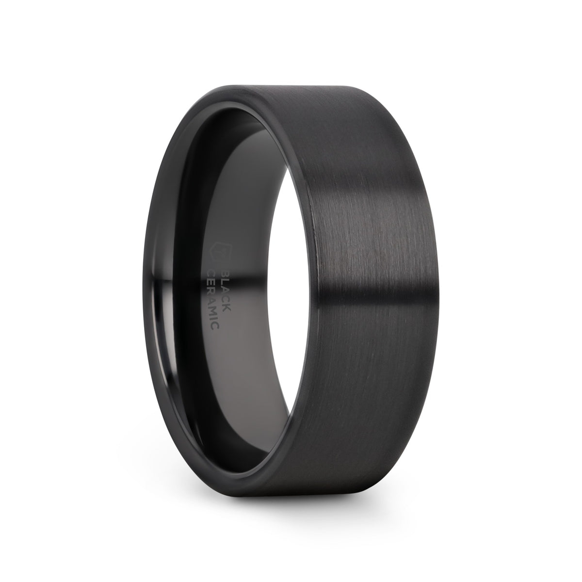 DRAKON Flat Pipe Cut Brush Finished Black Ceramic Wedding Band - 2mm - 12mm - 6mm