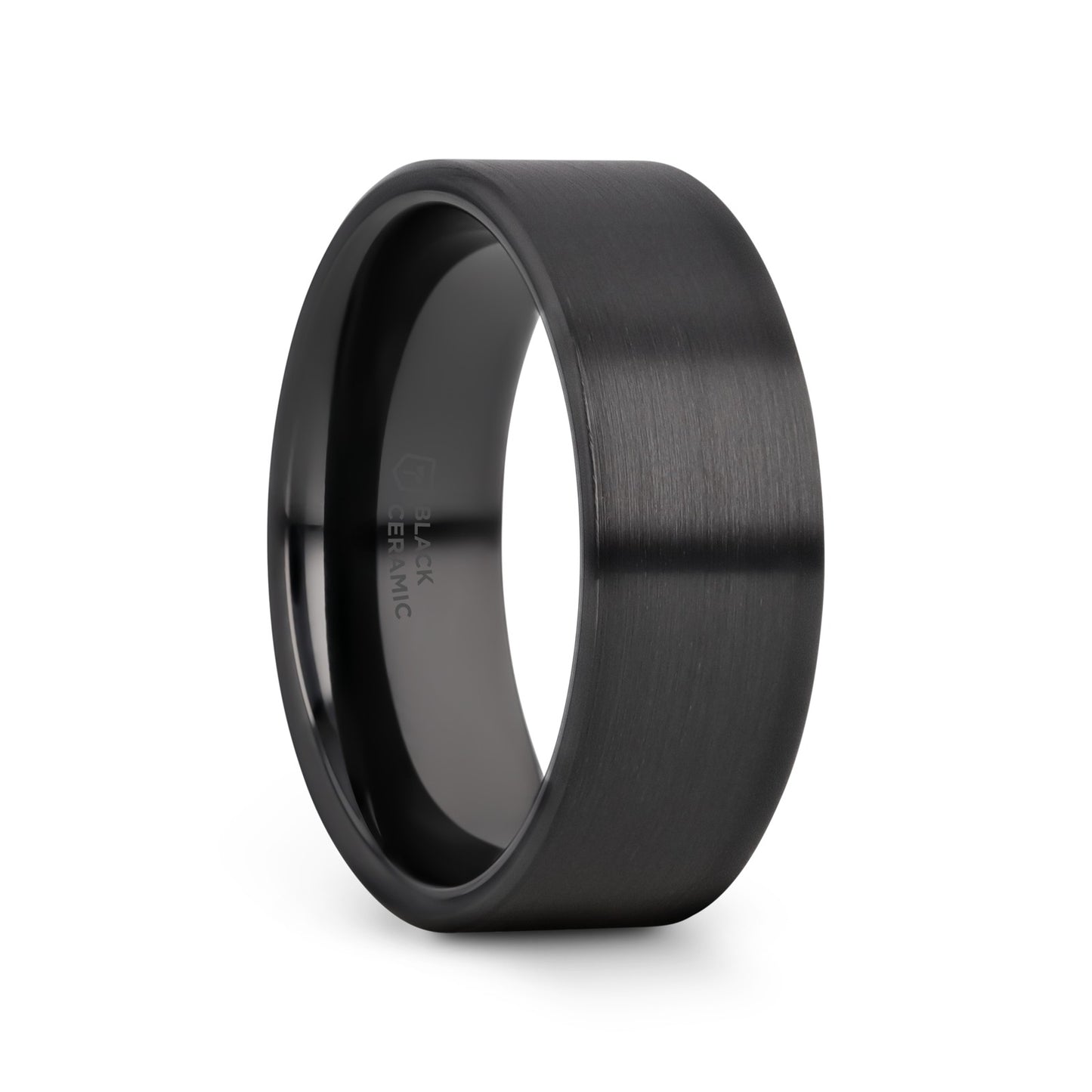 DRAKON Flat Pipe Cut Brush Finished Black Ceramic Wedding Band - 2mm - 12mm - 8mm