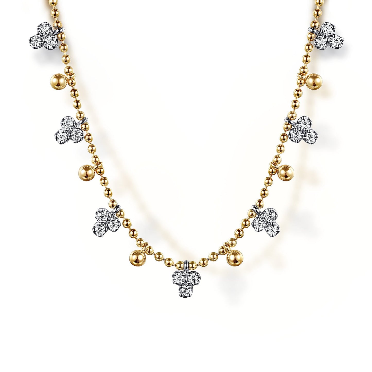 Gabriel & Co. 14K White Yellow Gold Bujukan Beads and Diamond Droplet Necklace .51CTW