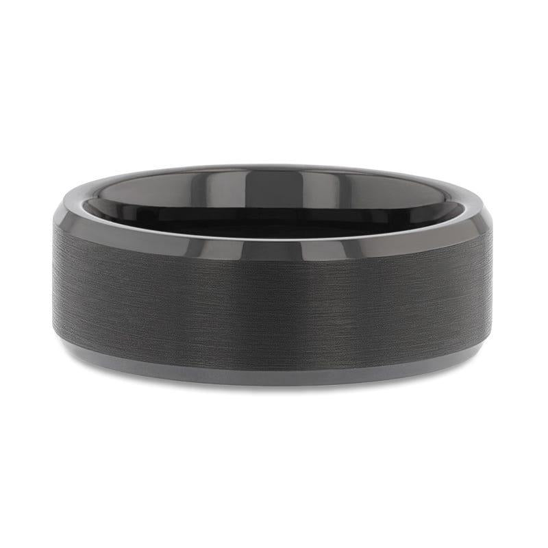 ELISE Black Tungsten Ring with Polished Beveled Edges and Brush Finished Center - 4mm - 10mm - 8mm