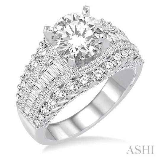 1 1/2 Ctw Diamond Semi-Mount Engagement Ring in 14K White Gold