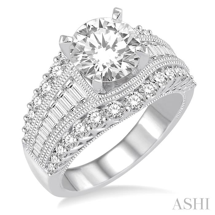 1 1/2 Ctw Diamond Semi-Mount Engagement Ring in 14K White Gold