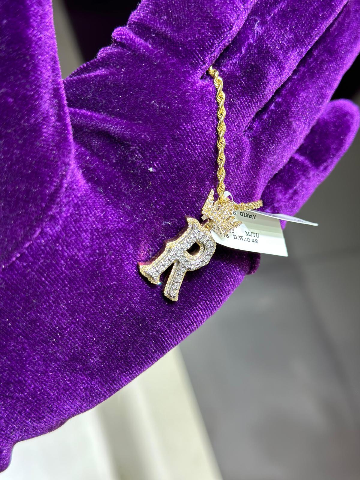 10k Yellow Gold Diamond Initial With Crown