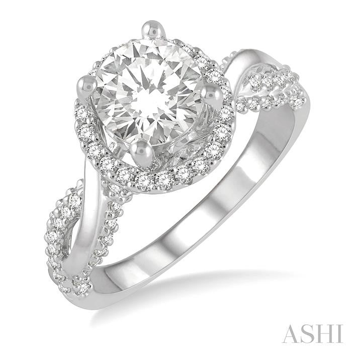 1/2 Ctw Circular Center Twisted Shank Round Cut Diamond Semi-Mount Engagement Ring in 14K White Gold