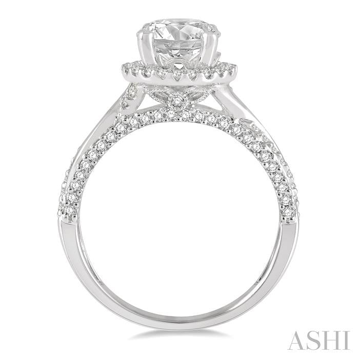1/2 Ctw Circular Center Twisted Shank Round Cut Diamond Semi-Mount Engagement Ring in 14K White Gold