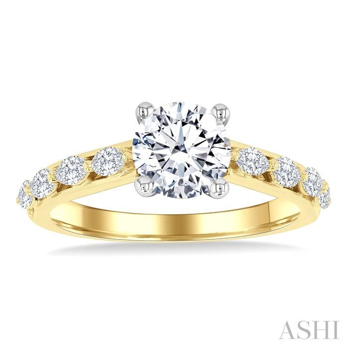 1/2 Ctw Marquise and Round Cut Diamond Semi-Mount Engagement Ring in 14K Yellow and White Gold