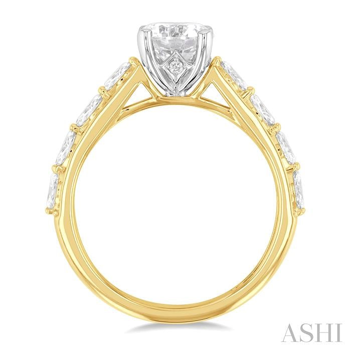 1/2 Ctw Marquise and Round Cut Diamond Semi-Mount Engagement Ring in 14K Yellow and White Gold