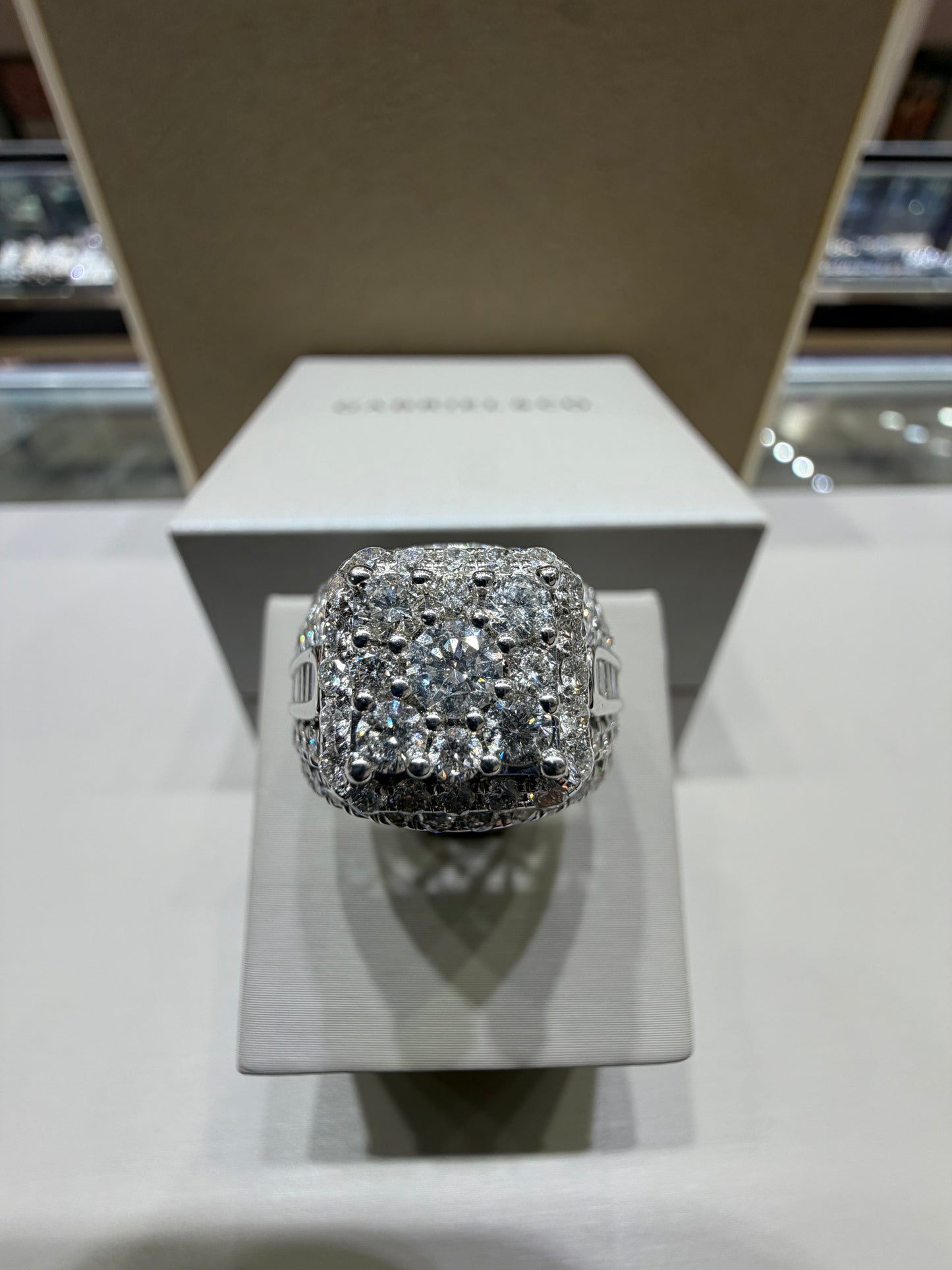 3 CTW Natural Round & Baguette Diamond Halo Ring | 14K White Gold