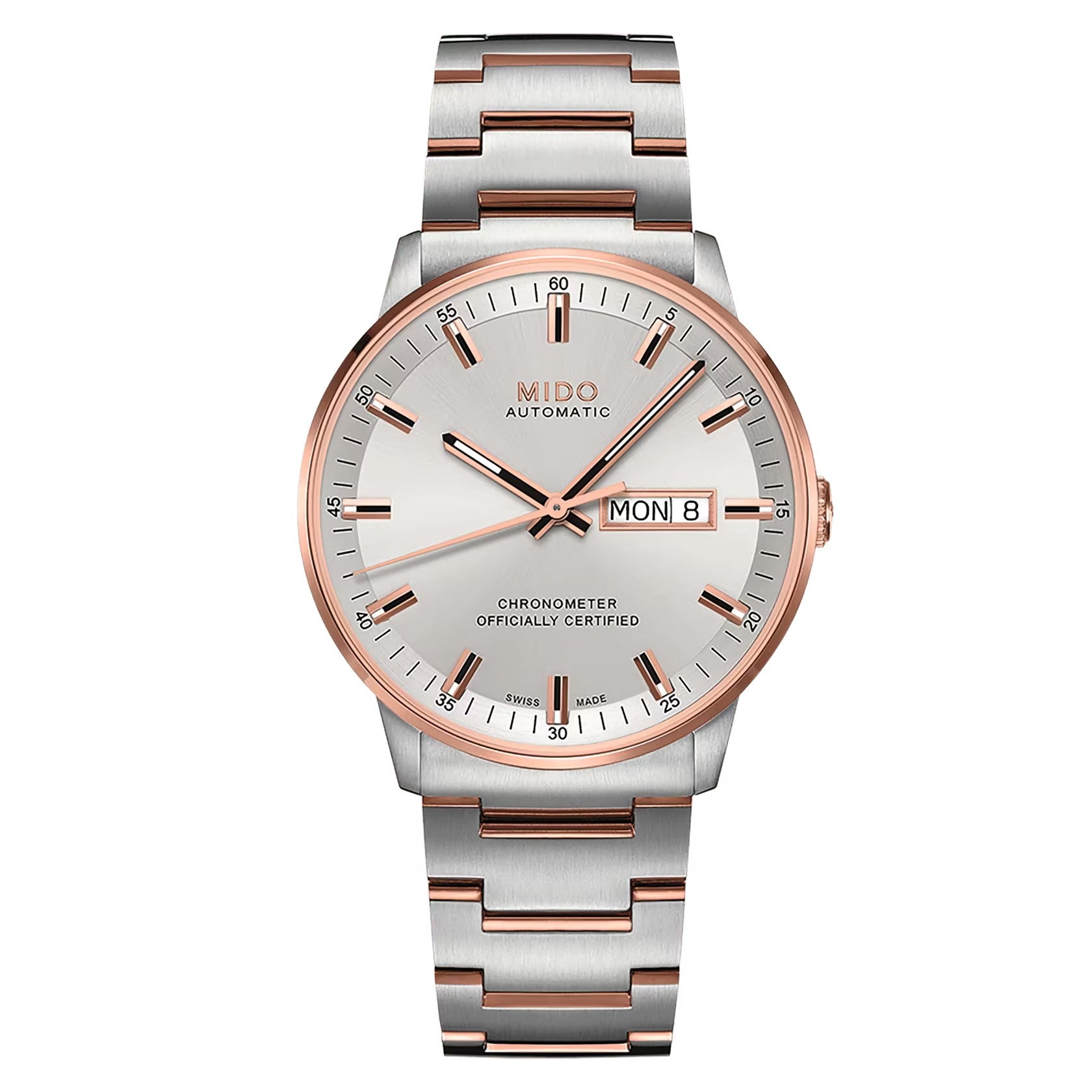 MIDO Commander Chronometer Silver Dial - Rose Gold-Tone Stainless Steel Watch - 40mm