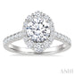 3/4 Ctw Scalloped Oval Centerpiece Circular Shape Round Cut Diamond Semi-Mount Engagement Ring in 14K White Gold