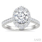 3/4 Ctw Scalloped Oval Centerpiece Circular Shape Round Cut Diamond Semi-Mount Engagement Ring in 14K White Gold