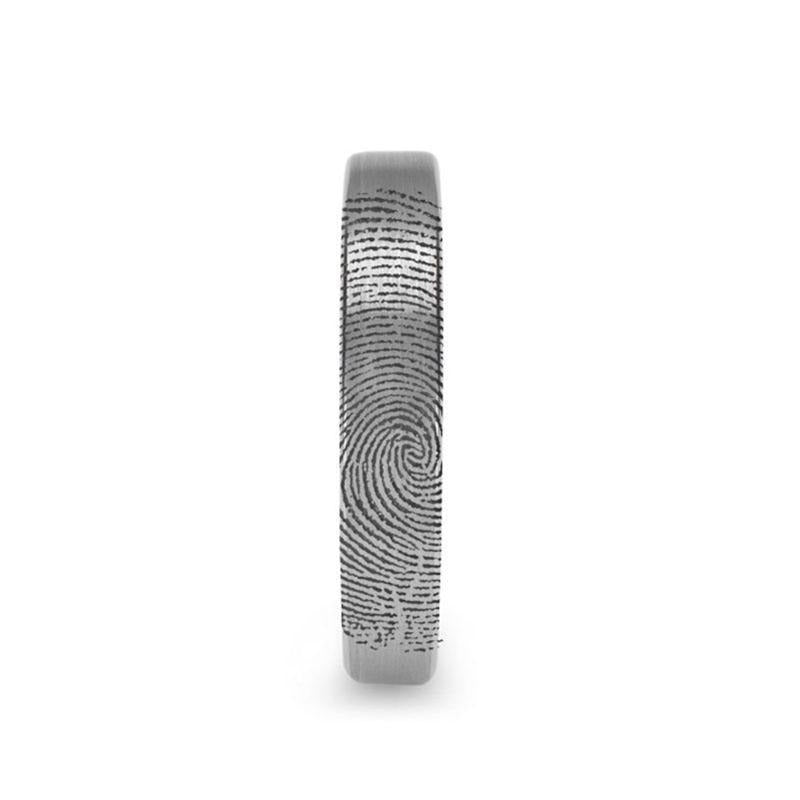 Fingerprint Engraved Flat Pipe Cut Tungsten Brushed Ring - Mercury - 4mm - 12mm - 6mm