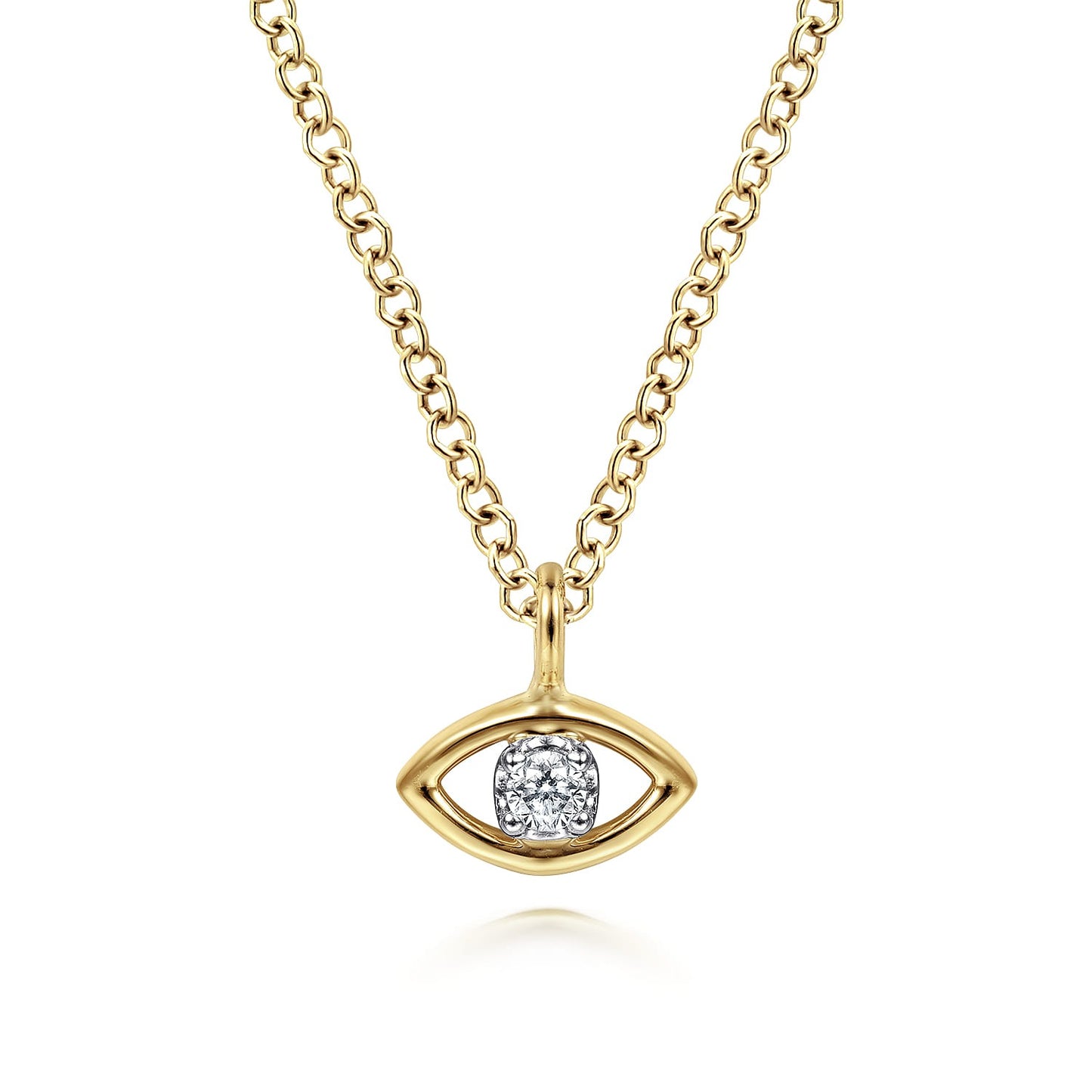 Gabriel & Co. 14K Yellow-White Gold Diamond Evil Eye Pendant Necklace .03CTW
