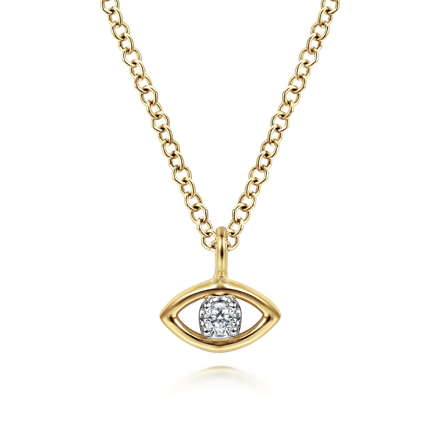 Gabriel & Co. 14K Yellow-White Gold Diamond Evil Eye Pendant Necklace .03CTW