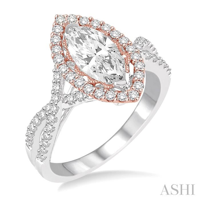 1/2 Ctw Diamond Semi-Mount Engagement Ring in 14K White and Rose Gold