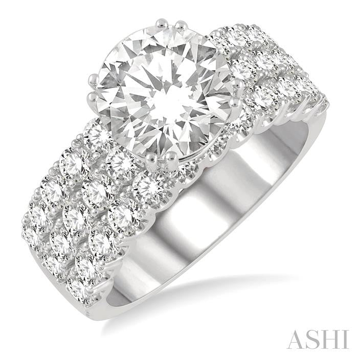 1 3/4 Ctw Triple Row Round Cut Diamond Semi-Mount Engagement Ring in 14K White Gold
