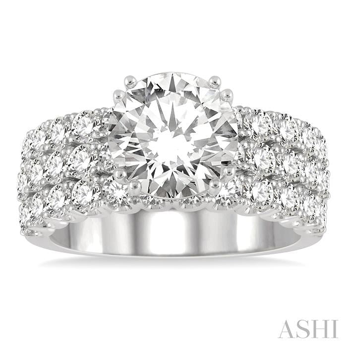 1 3/4 Ctw Triple Row Round Cut Diamond Semi-Mount Engagement Ring in 14K White Gold