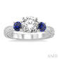 4 MM Round Cut Sapphire and 1/50 Ctw Diamond Past Present and Future Semi-Mount Engagement Ring in 14K White Gold