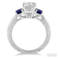 4 MM Round Cut Sapphire and 1/50 Ctw Diamond Past Present and Future Semi-Mount Engagement Ring in 14K White Gold