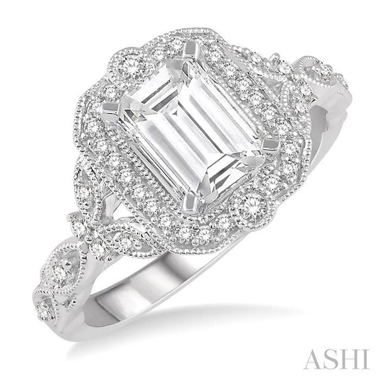 1/4 Ctw Lattice Semi-Mount Round Cut Diamond Engagement Ring in 14K White Gold