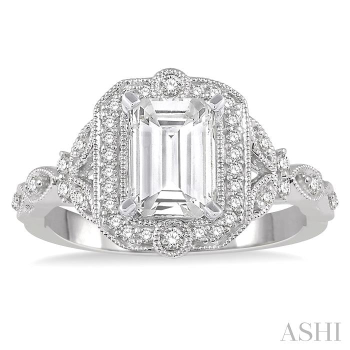 1/4 Ctw Lattice Semi-Mount Round Cut Diamond Engagement Ring in 14K White Gold