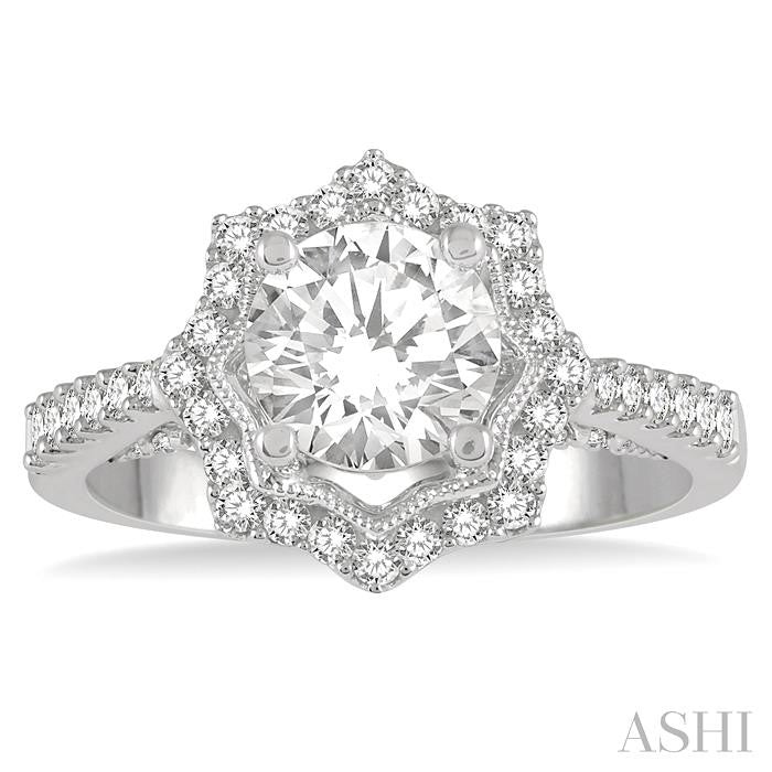 5/8 Ctw Star Border 6.5 MM Round Cut Diamond Semi-Mount Engagement Ring in 14K White Gold