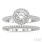 7/8 Ctw Round Cut Diamond Wedding Set With 3/4 Ctw Round Cut Engagement Ring and 1/6 Ctw Wedding Band in 14K White Gold
