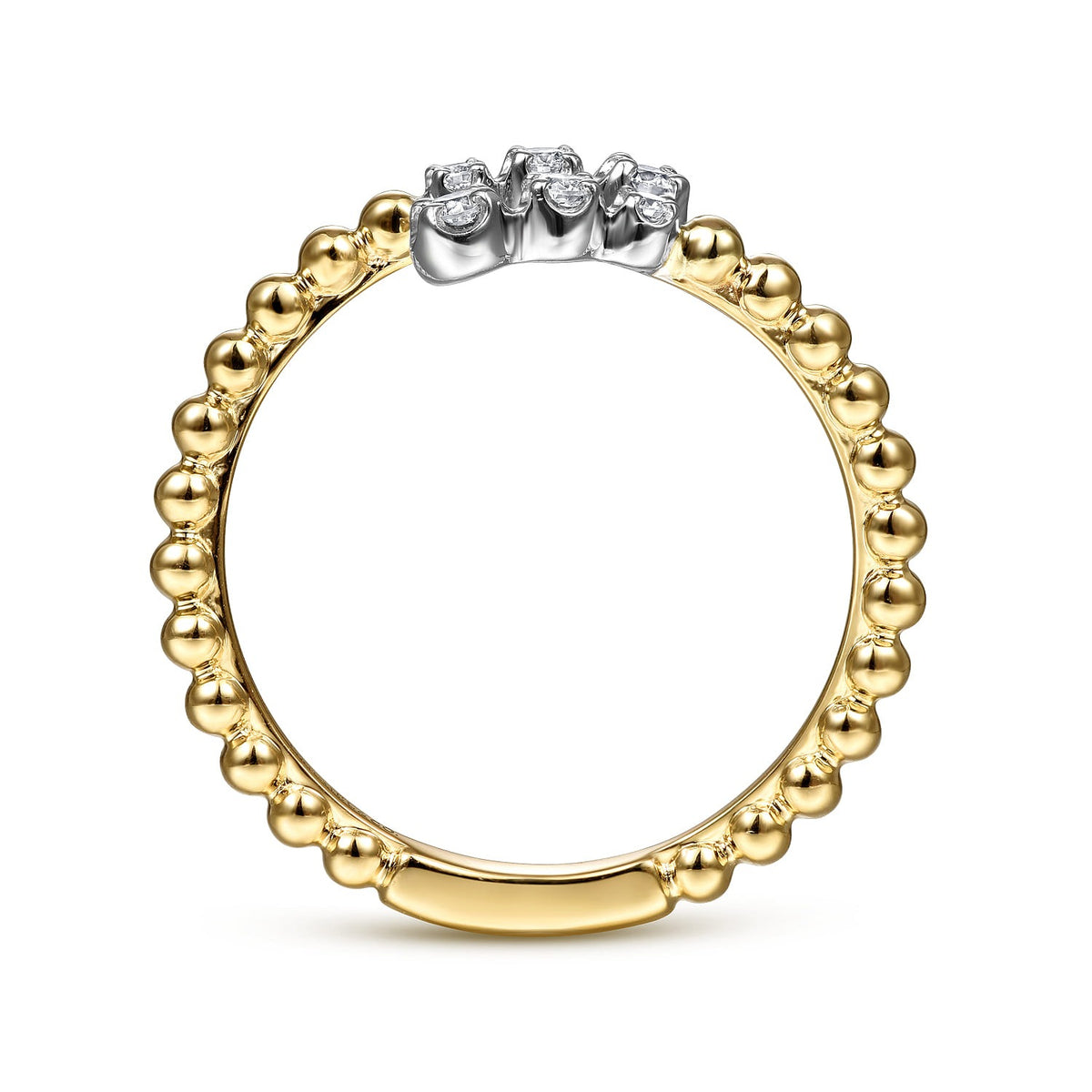 Gabriel & Co. 14K White-Yellow Gold Bujukan Ball and Diamond Open Bypass Ring .14ctw