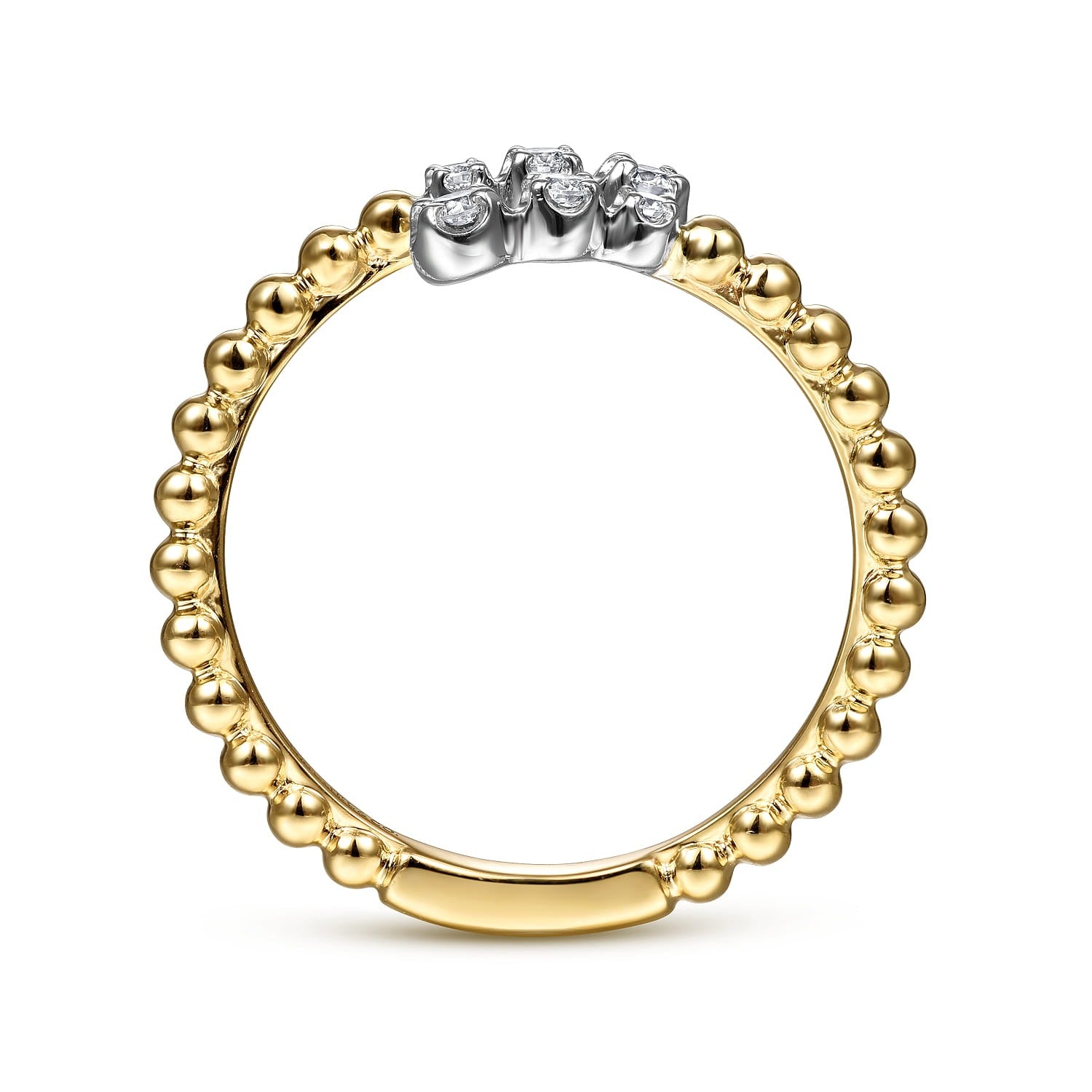 Gabriel & Co. 14K White-Yellow Gold Bujukan Ball and Diamond Open Bypass Ring .14ctw