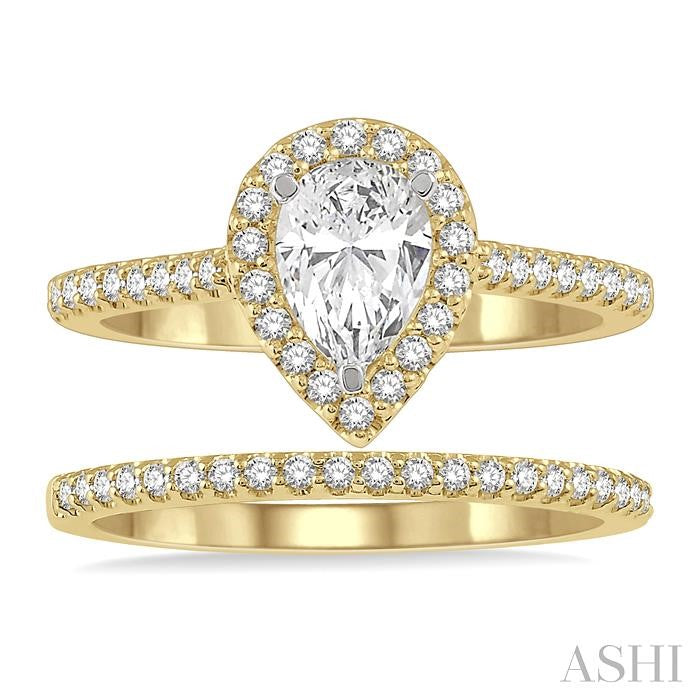 1/2 Ctw Diamond Wedding Set With 3/8 Ctw Pear Cut Engagement Ring and 1/10 Ctw Wedding Band in 14K Yellow and White Gold