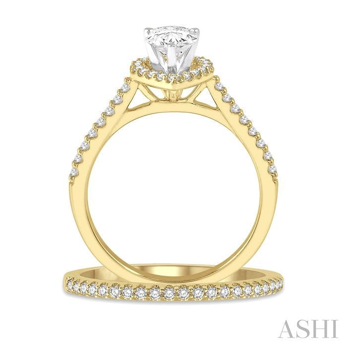 1/2 Ctw Diamond Wedding Set With 3/8 Ctw Pear Cut Engagement Ring and 1/10 Ctw Wedding Band in 14K Yellow and White Gold