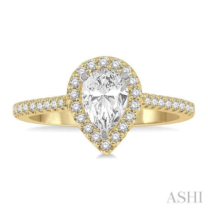 3/8 Ctw Pear Shape Diamond Ladies Engagement Ring with 1/4 Ct Pear Cut Center Stone in 14K Yellow and White Gold