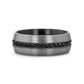 AVIATOR Domed Brushed Titanium Men's Wedding Band with Black Sapphire Stones Inlay - 8mm
