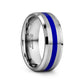LAWSON Men’s Beveled Edges White Tungsten Brushed Finish Wedding Ring with Blue Stripe - 8mm
