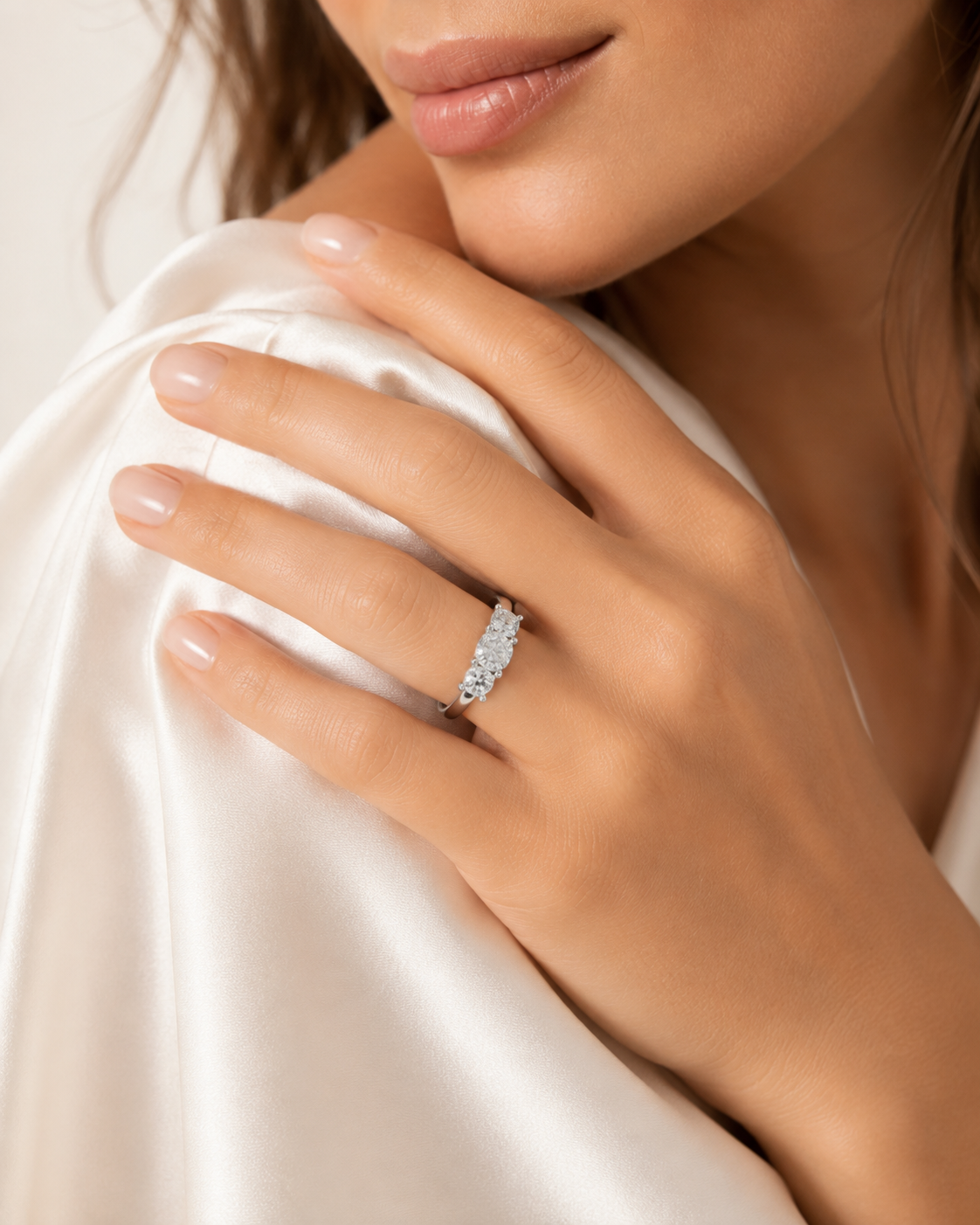 1.00 CTW Natural Diamond Three-Stone Engagement Ring in 14K White Gold – G-H Color, SI Clarity