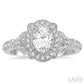 1/3 Ctw Lattice Oval Shape Semi-Mount Round Cut Diamond Engagement Ring in 14K White Gold