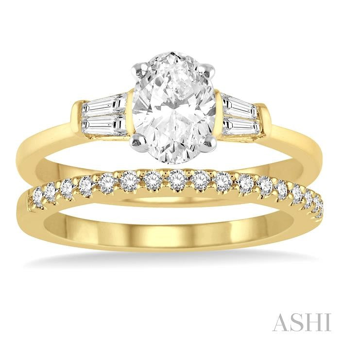 3/4 Ctw Diamond Wedding Set With 5/8 Ctw Baguette & Oval Cut Engagement Ring and 1/6 Ctw Round Cut Diamond Wedding Band 