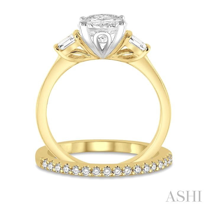 3/4 Ctw Diamond Wedding Set With 5/8 Ctw Baguette & Oval Cut Engagement Ring and 1/6 Ctw Round Cut Diamond Wedding Band 